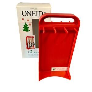 Oneida Colormates Storage Caddy Flatware Holiday Christmas Plastic Red Stand 10"